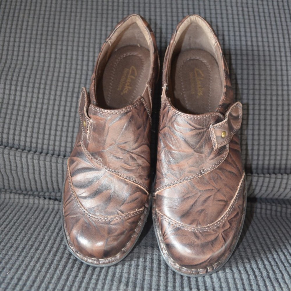 CLARKS Bendables Leather Upper/Balance ManMade Brown Black Texture Shoes 6.5M